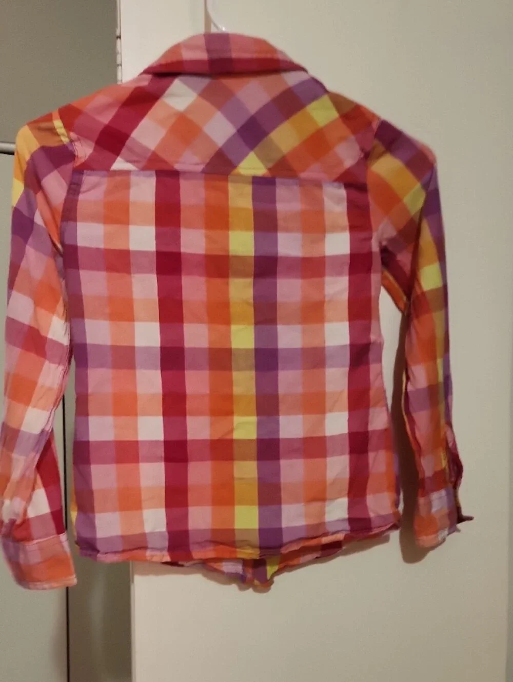 Justice Pink Orange Plaid Button-Down Shirt with Studded Pocket